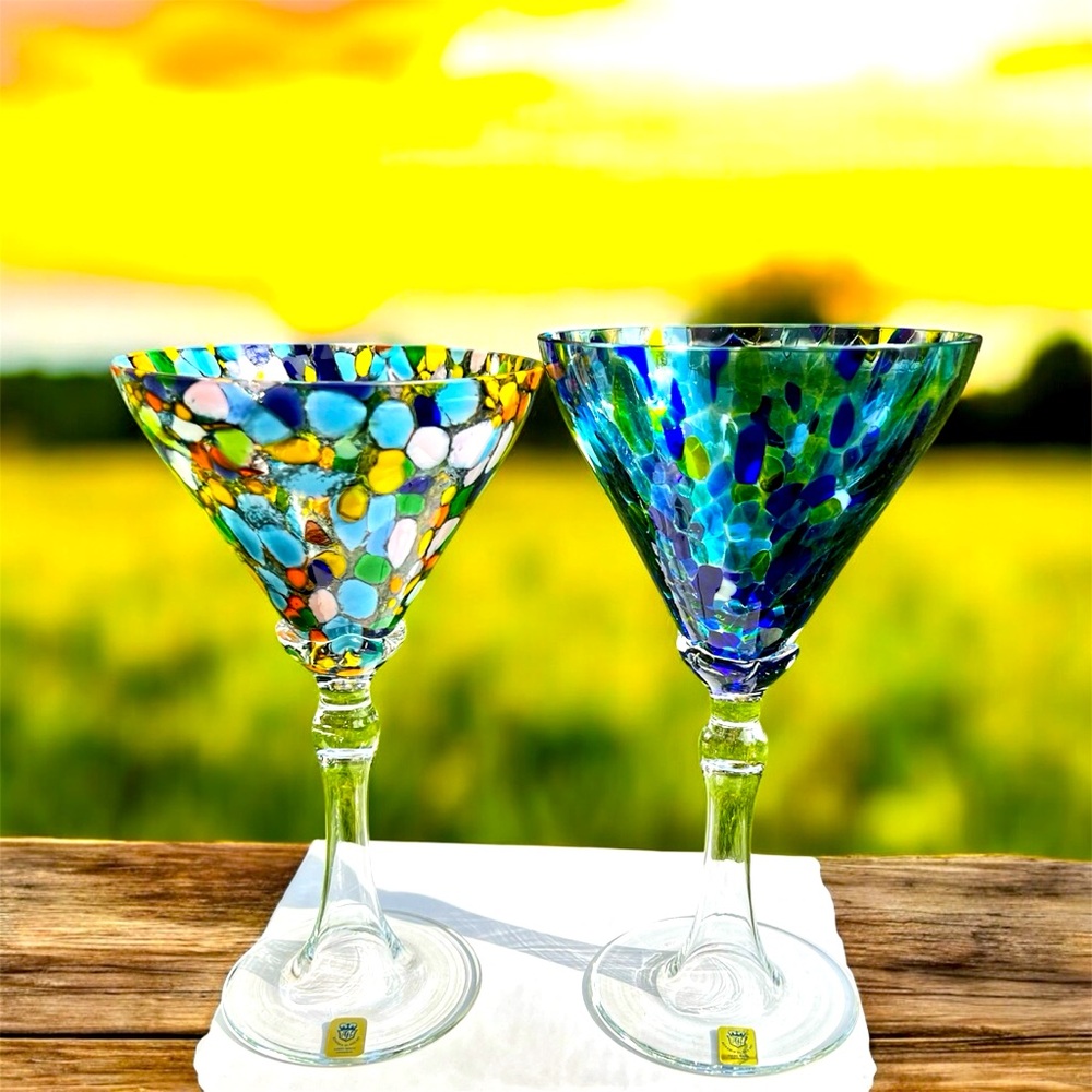New Bohemia Glass Art Hand Blown Wine Goblets Set of 2 NWT Made in Laguna Beach